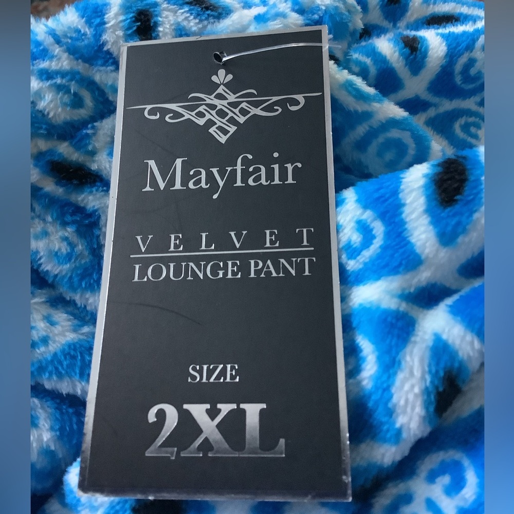 LOWEST🌺 NWT MAYFAIR 2XL or 3XL MINKY FLEECE BLUE MOSAIC LOUNGE PJ PANTS - Picture 5 of 12